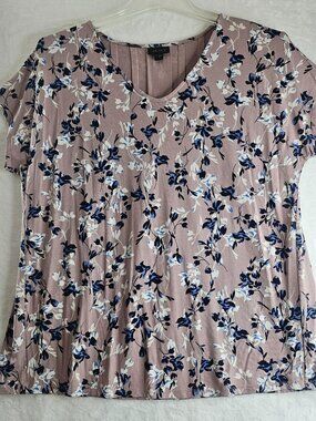 J. Jill Wearever Women Tunic Top V-Neck Floral Size M Petite Short Sleeve Casual